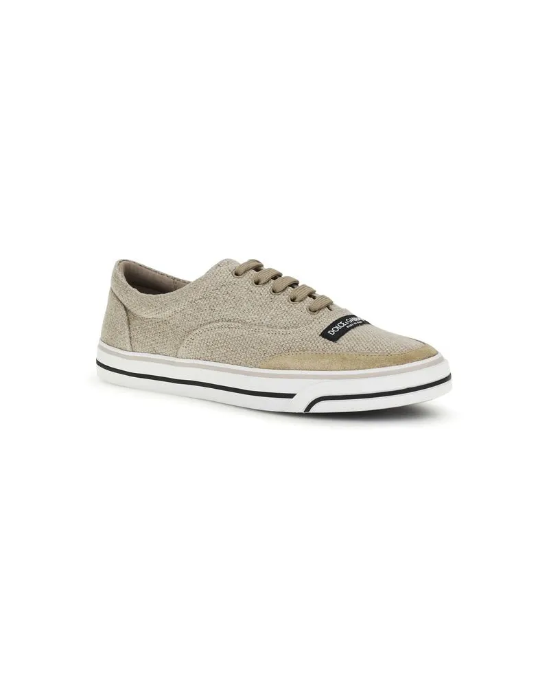 Dolce & Gabbana Men's Beige Linen Low Top Sneakers Beige