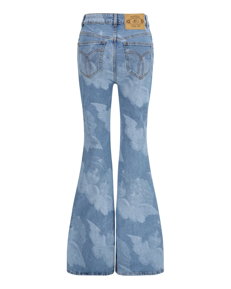 Fiorucci Women's Jeans Angel-Print Medium Blue Cotton Blue