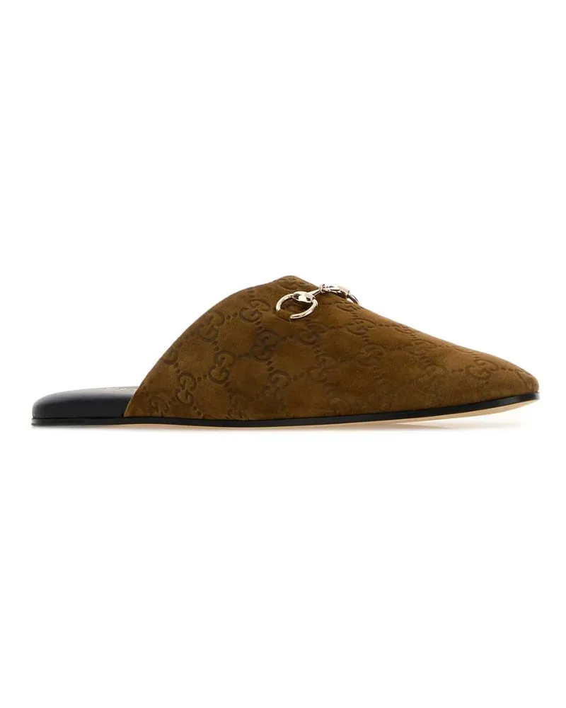 Gucci Women's Camel Suede Slippers Pepperbrown Flat Shoes Brown