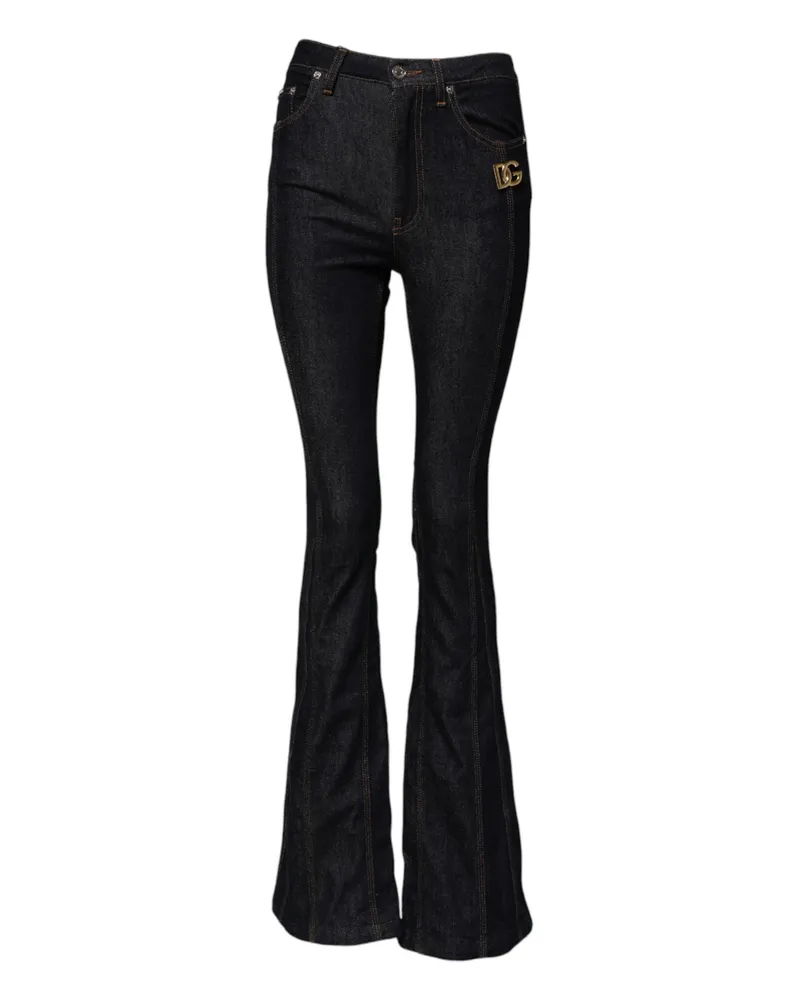 Dolce & Gabbana Women's Black Cotton Mid Waist Bootcut Denim Jeans Clothing Black