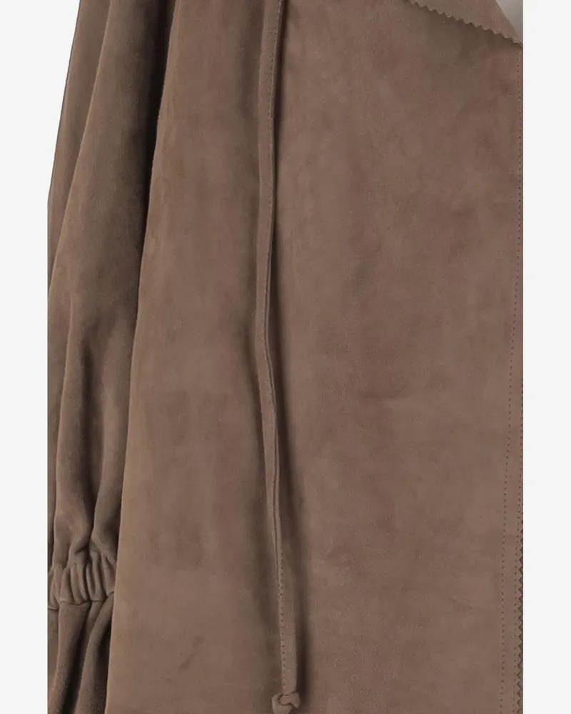 By Malene Birger Women's Suede Blouse With Ruffled Neckline Brown Goat Leather Shirt Brown
