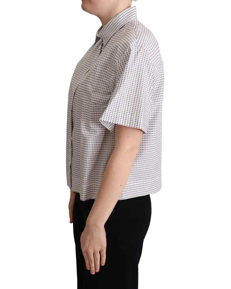 Dolce & Gabbana Women's White Polka Dots Collared Blouse Shirt Cotton White