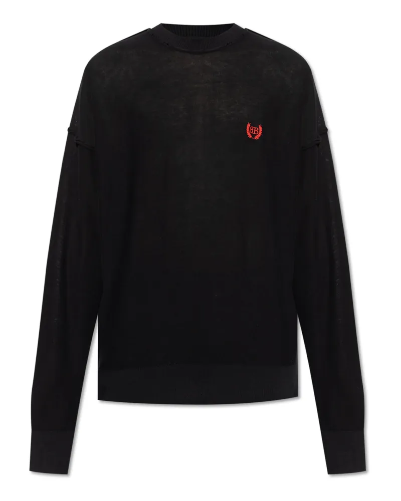Balenciaga Men's Bb Monogram Logo Oversize Sweater Black Clothing > Knitwear Black