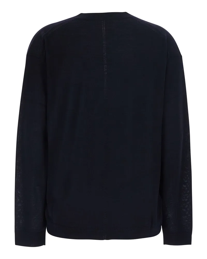 Semicouture Women V-Neck Sweater Jade Blue Virgin Wool Tops Top Navy