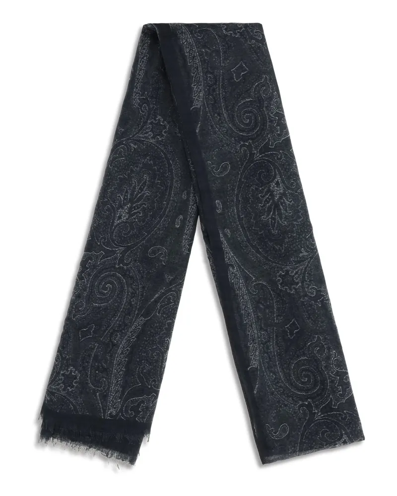 Etro Men's Scarf Paisley Black Print On Modal Scarfs Black