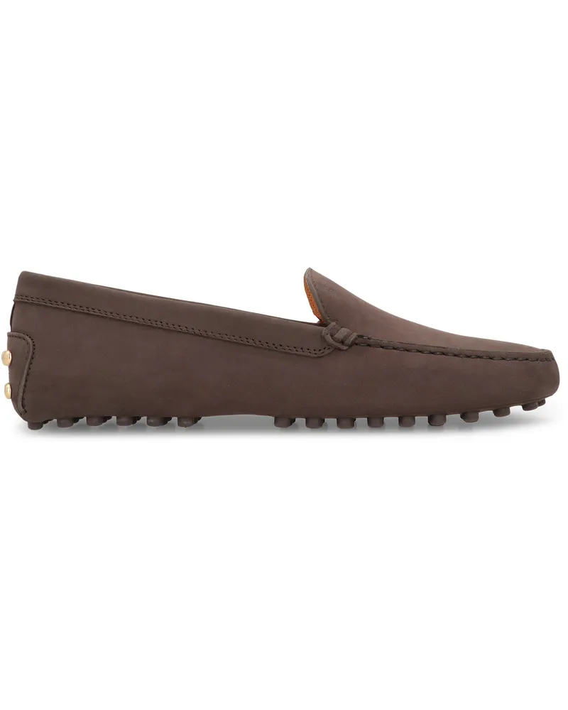 TOD'S Women's Moccasin Nubuck Brown Calf Loafers Brown