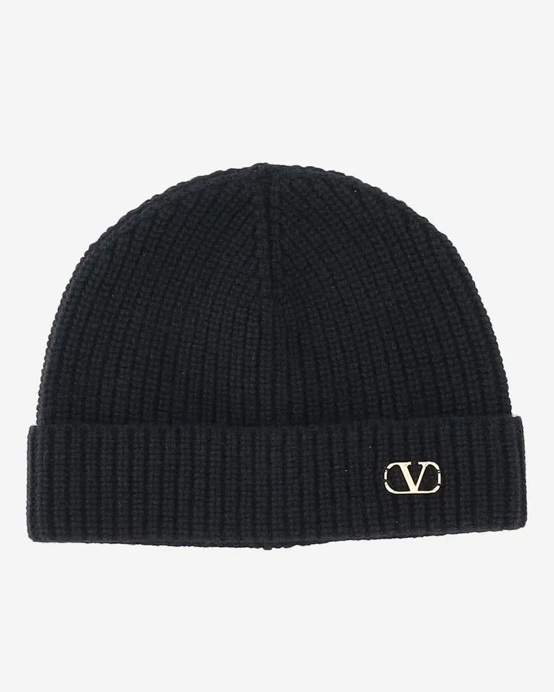 Valentino Garavani Men's Beanie Hat Vlogo Black Cashmere Black