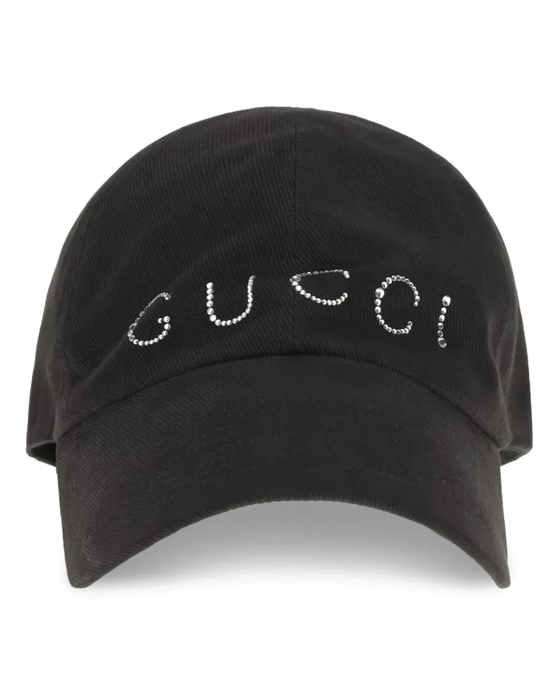 Gucci A005HY3HBNR Rhinestone-Embellished Logo Baseball Cap — Black Black