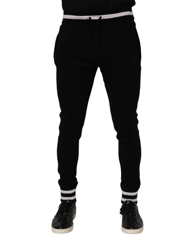 Dolce & Gabbana Black Cotton Men Jogger Sweatpants Pants Elastane Black
