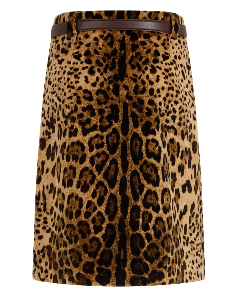 Max Mara Women's Skirt Falange Leopard-Print Belted Brown Cotton Brown