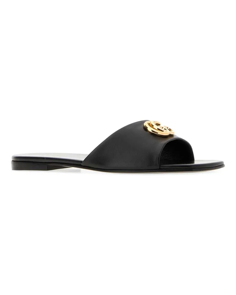 Gucci Women's Black Nappa Leather Slippers Nero Flat Shoes Black
