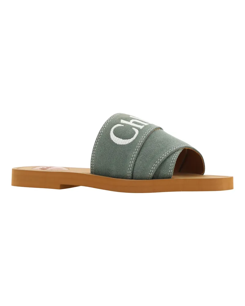 Chloé Women's Forest Green Cotton Slides Woody Sandals Green