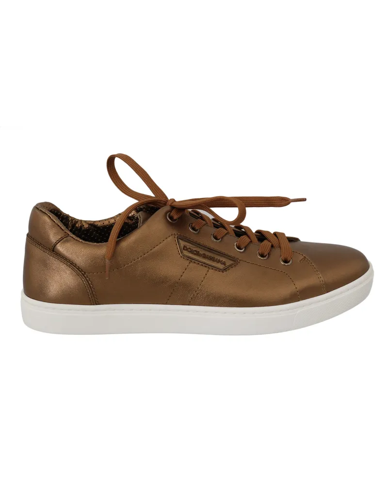 Dolce & Gabbana Gold Leather Mens Casual Sneakers Gold