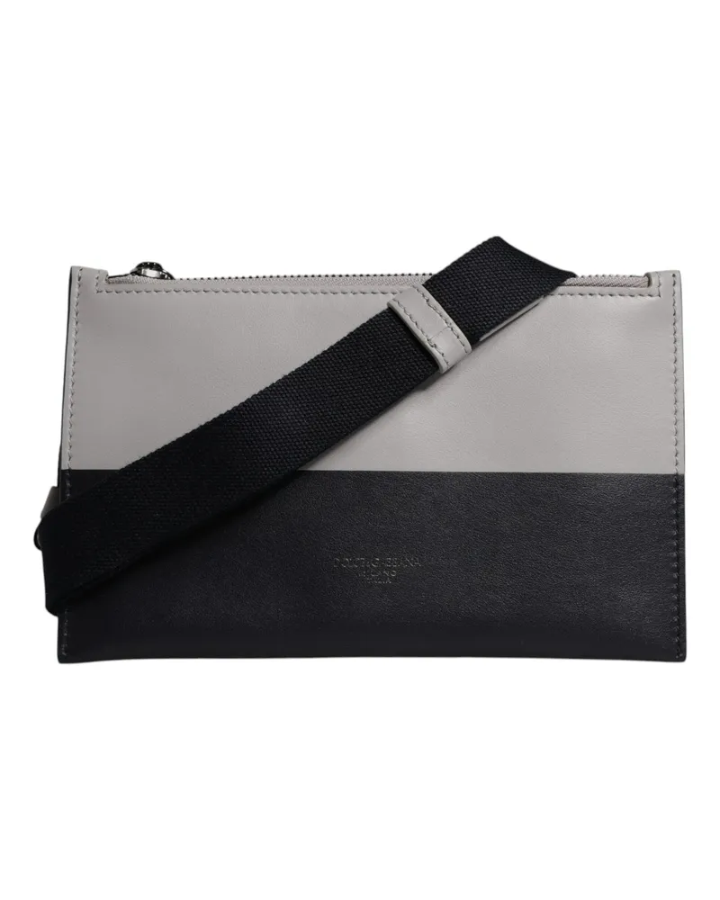 Dolce & Gabbana Men's Black White Leather Logo Embossed Crossbody Bag And Calfskin Viscose Polyester Black