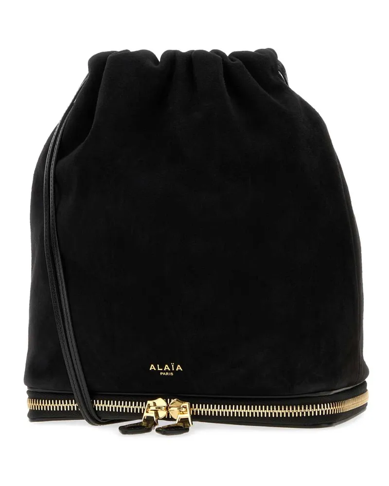 Alaïa Pochon Suede Bucket Bag — Black Black