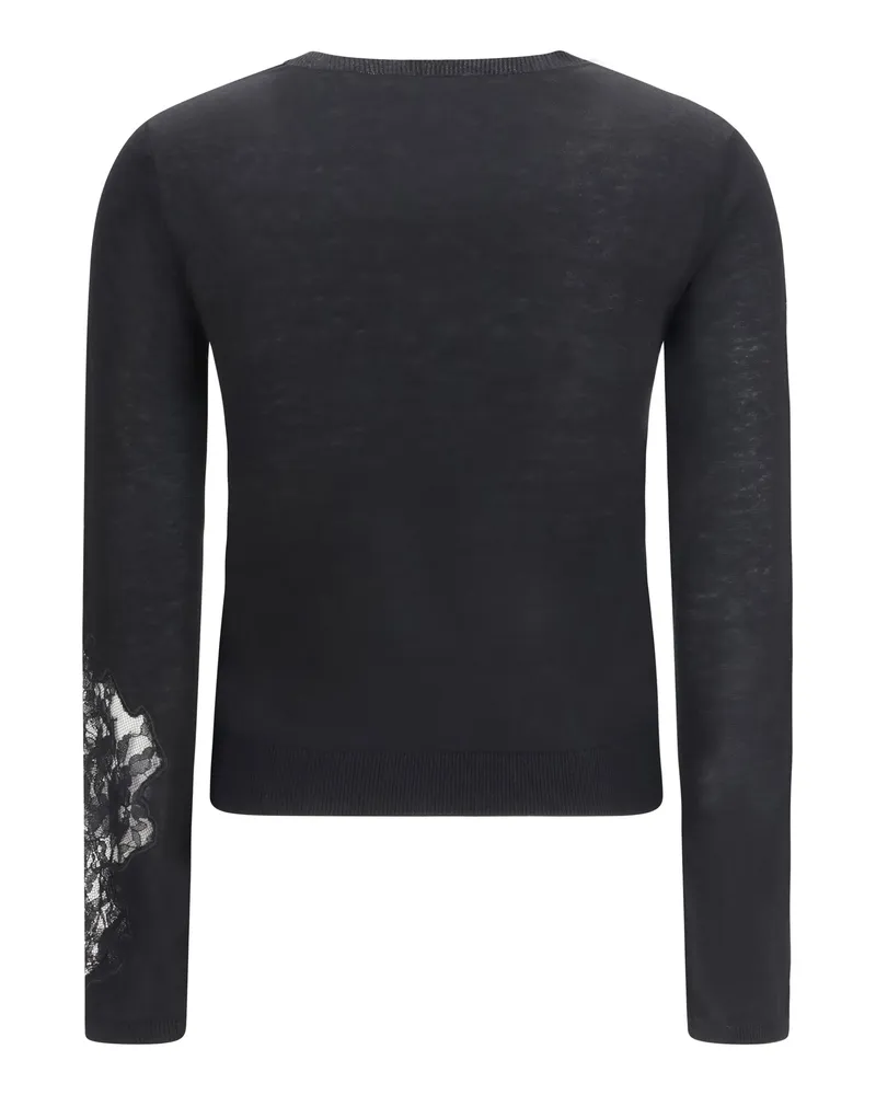 Max Mara Women Wool Sweater With Lace Inserts Nero Silk; Ovis Aries Black