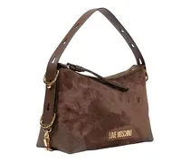 Suede-Effect Polyester Shoulder Bag — Brown