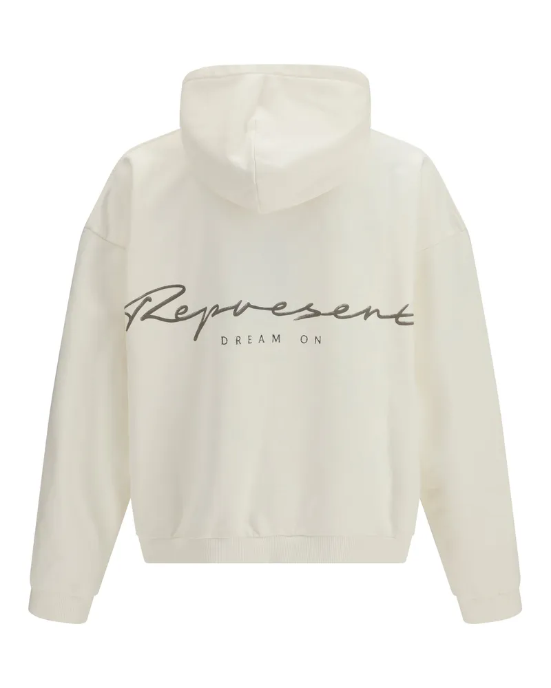 REPRESENT Men Western Dobermans Hoodie Flat White Cotton Sweatshirts Sweater White