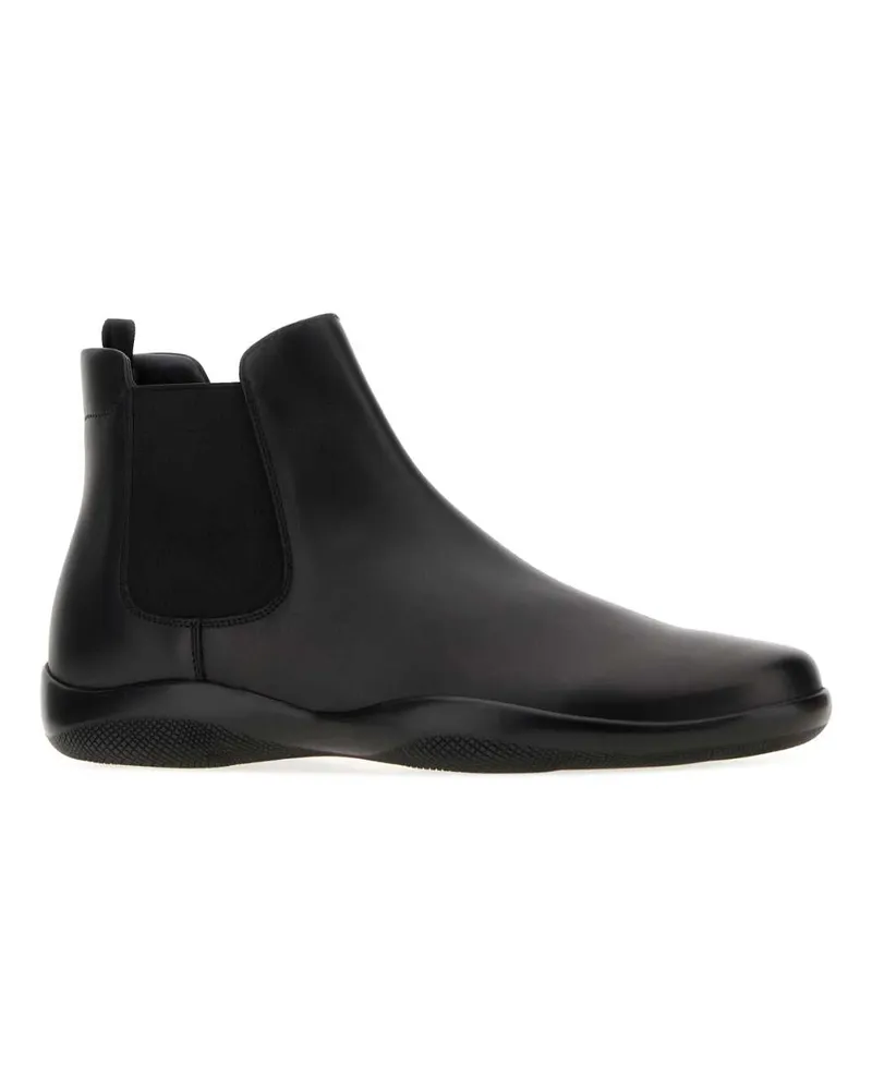 Prada Men's Black Leather Ankle Boots Nero Mocassini Loafers Black