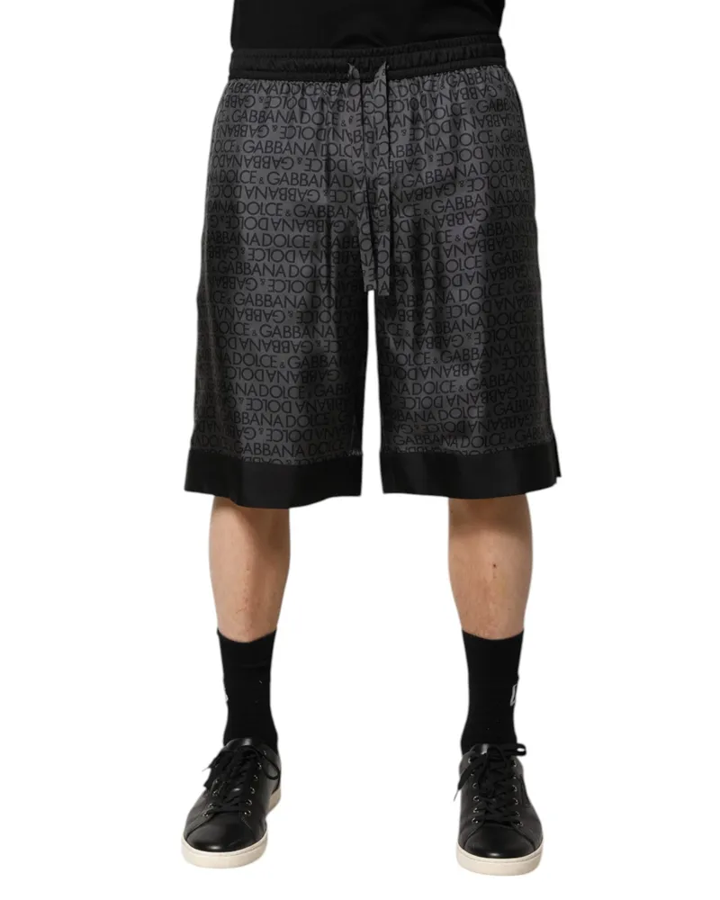 Dolce & Gabbana Gray Black Silk Dg Logo Men Bermuda Shorts And Gray