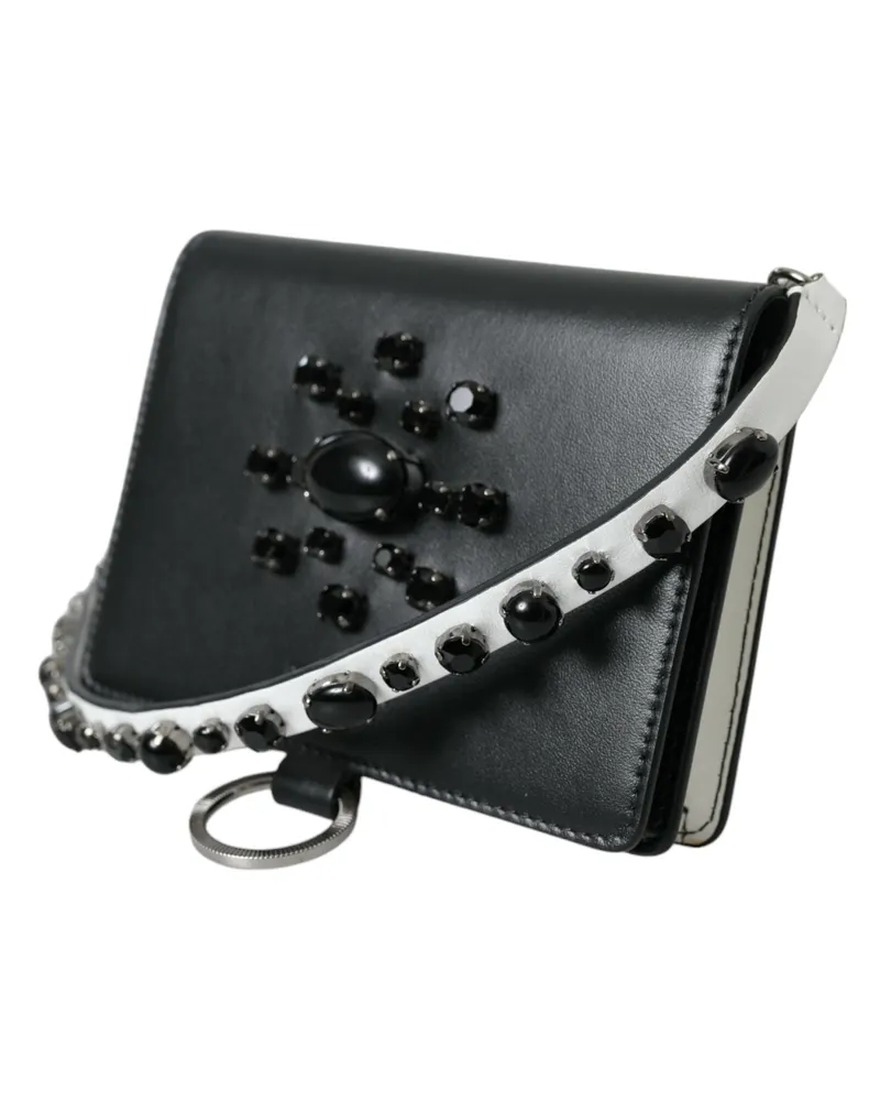 Dolce & Gabbana Women's Crystal-Embellished Calf Leather Card Case Black Brass Cases Black