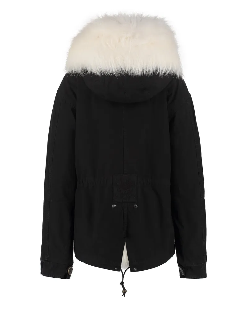 Mr & Mrs Italy Women's Hooded Short Parka Black Lamb Puffer Jackets Black