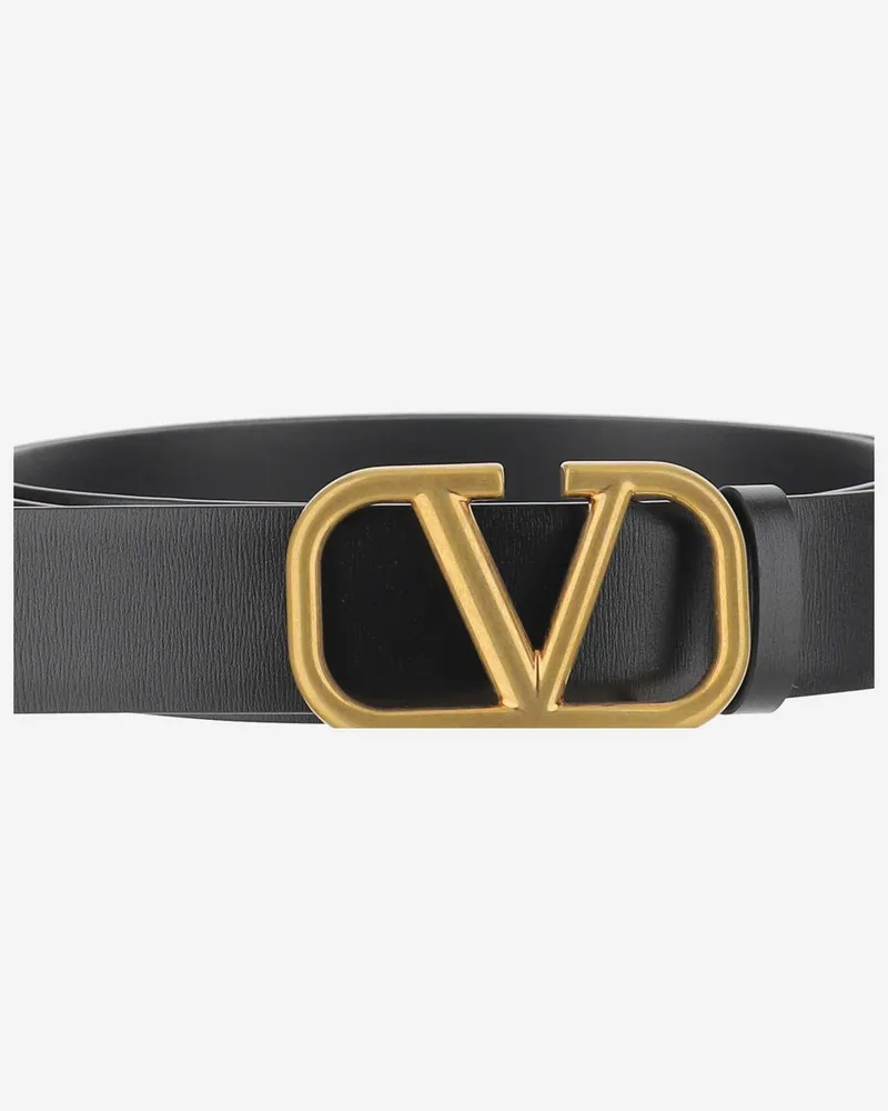 Valentino Garavani Men's Belt Vlogo Signature Calf Leather Black Black