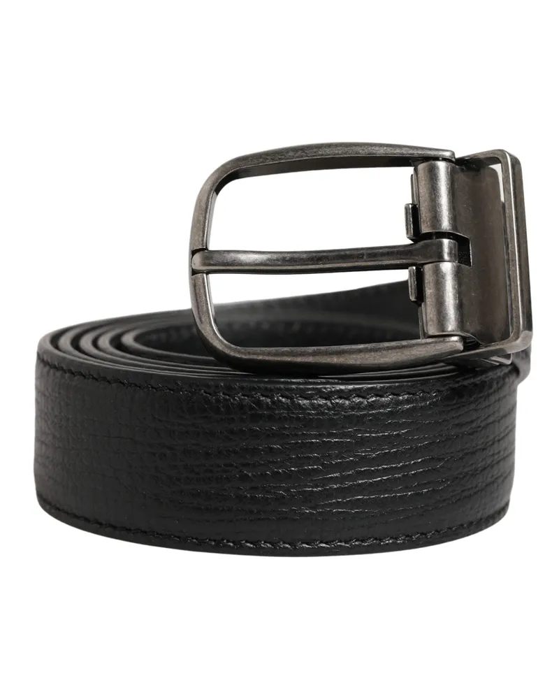 Dolce & Gabbana Men Black Classic Leather Metal Buckle Belt Calf Black