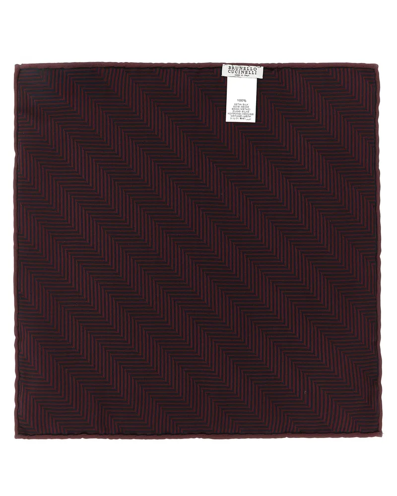 Brunello Cucinelli Chevron Jacquard Silk Pocket Square — Burgundy Burgundy
