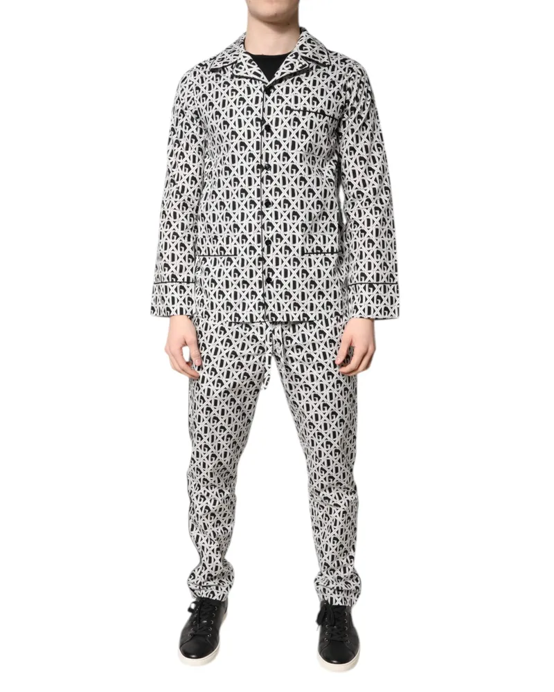 Dolce & Gabbana Men's Black White Dg Print Cotton Pajama Set Sleepwear And Clothing Black