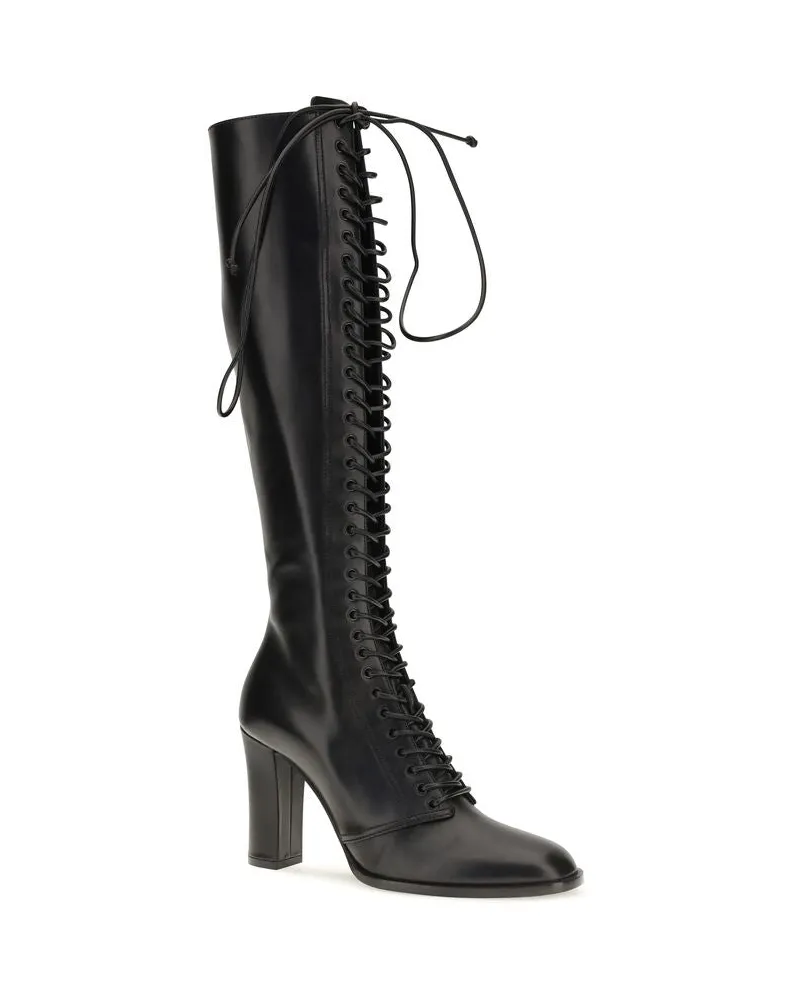 Dolce & Gabbana Calf Leather Lace-Up Boots — Black Black