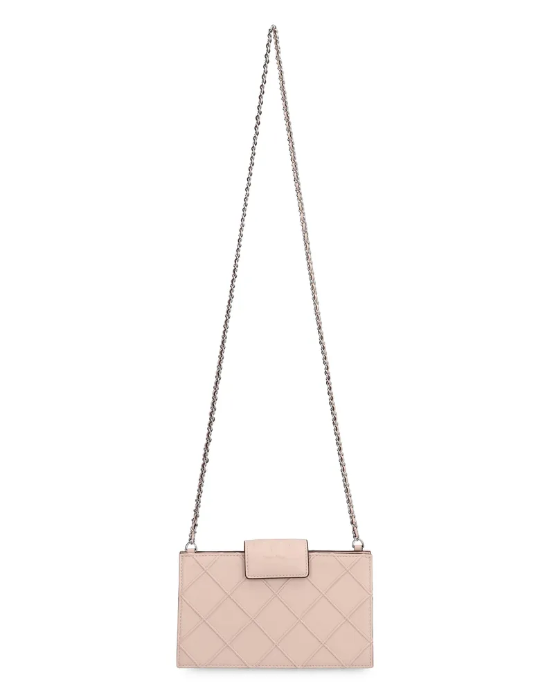 Tory Burch Women's Mini Wallet On Chain Fleming Pink Lamb Leather Clutch Bags Pink