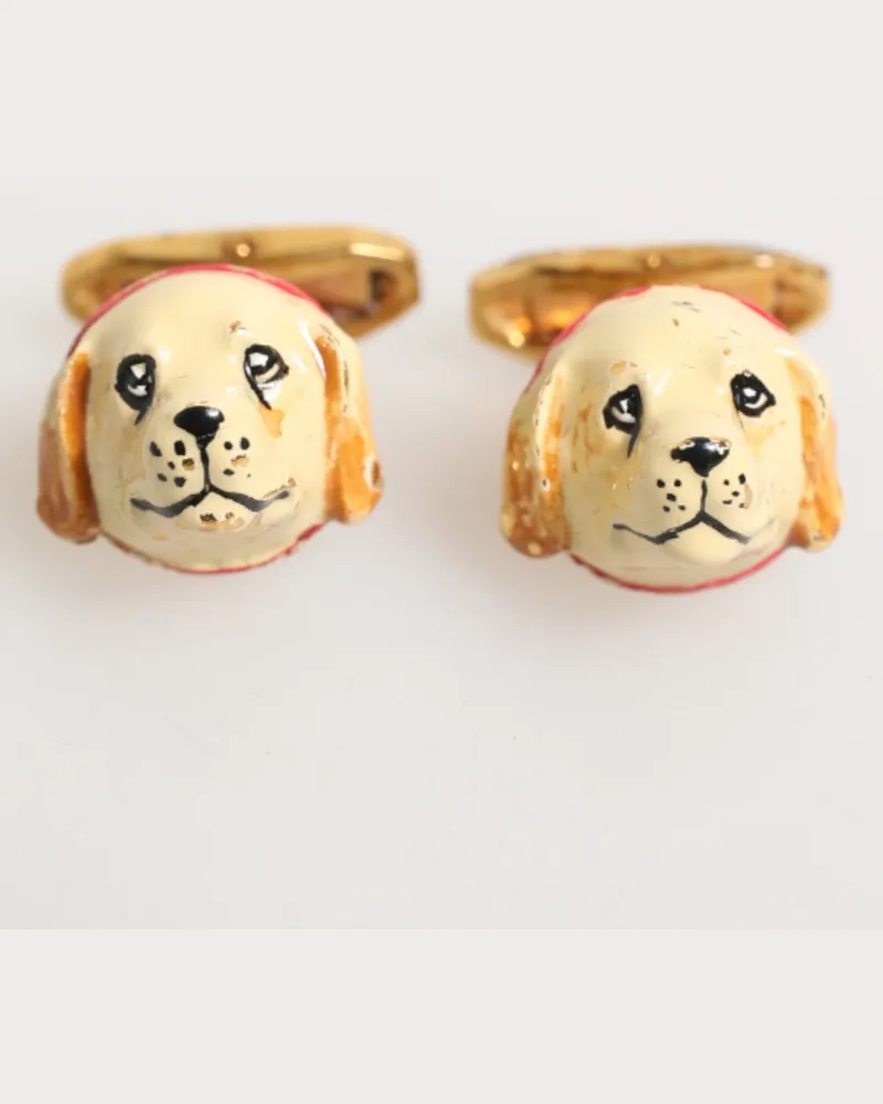 Dolce & Gabbana Brass Gold Tone Dog Puppy Mens Accessories Cufflink Real Gold