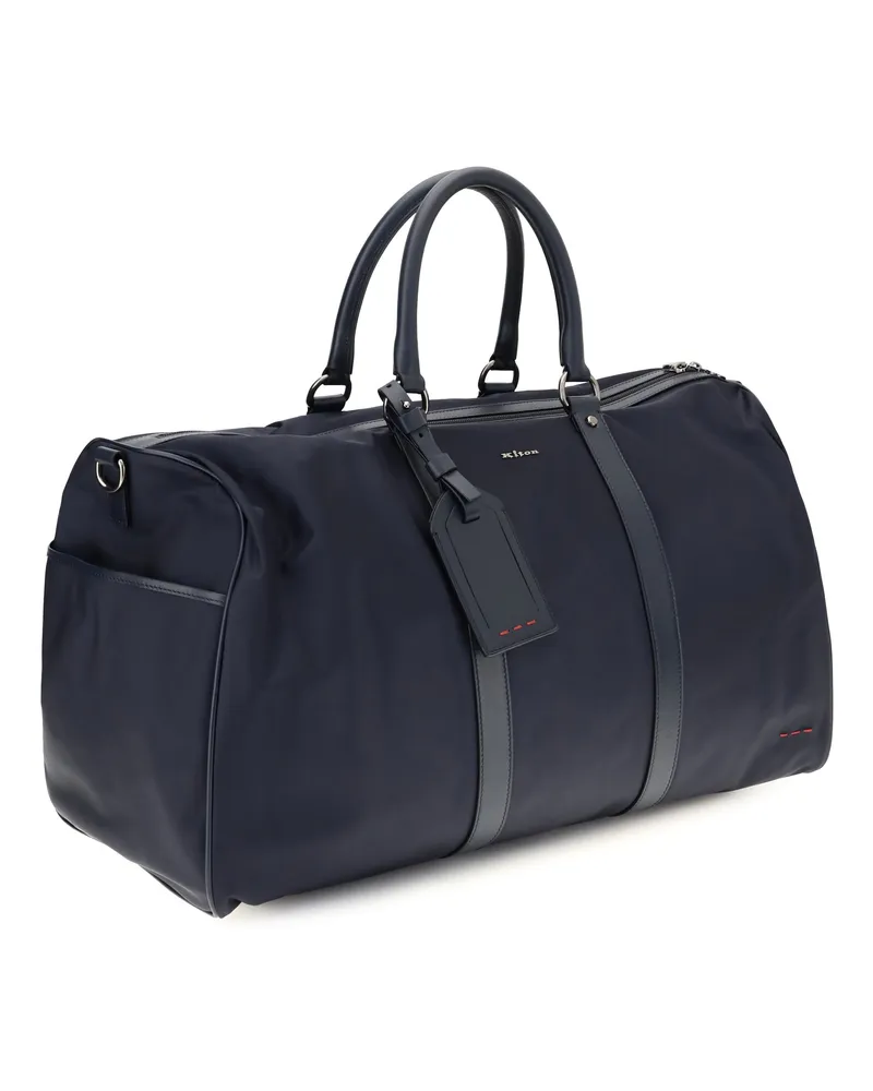 Kiton Men's Leather-Trim Travel Duffle Bag Blunavy Nylon Handbags Hand Navy