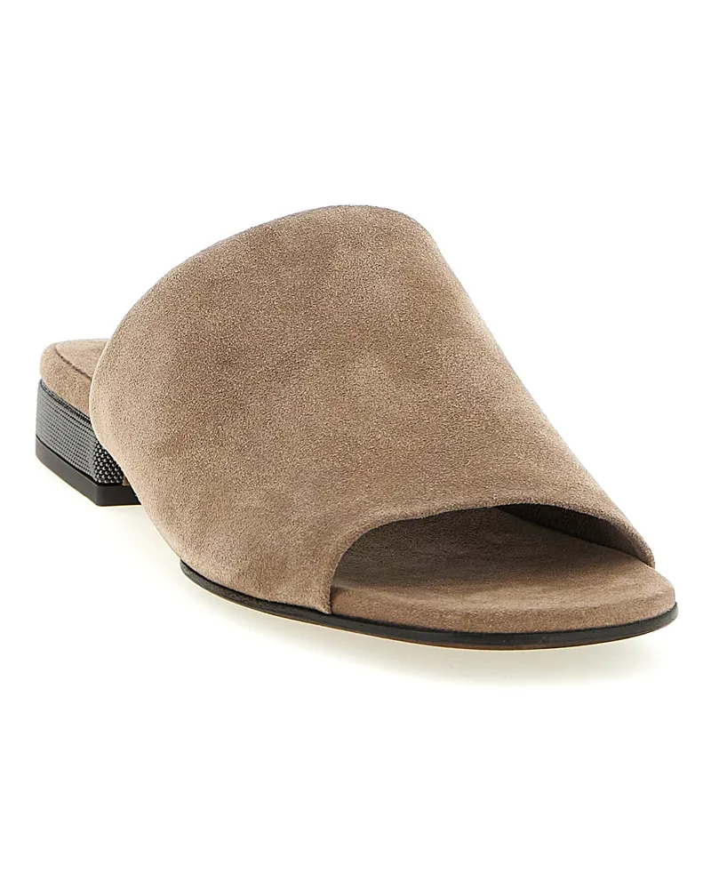 Brunello Cucinelli Women's Brown Calfskin Slides Shoe Brown
