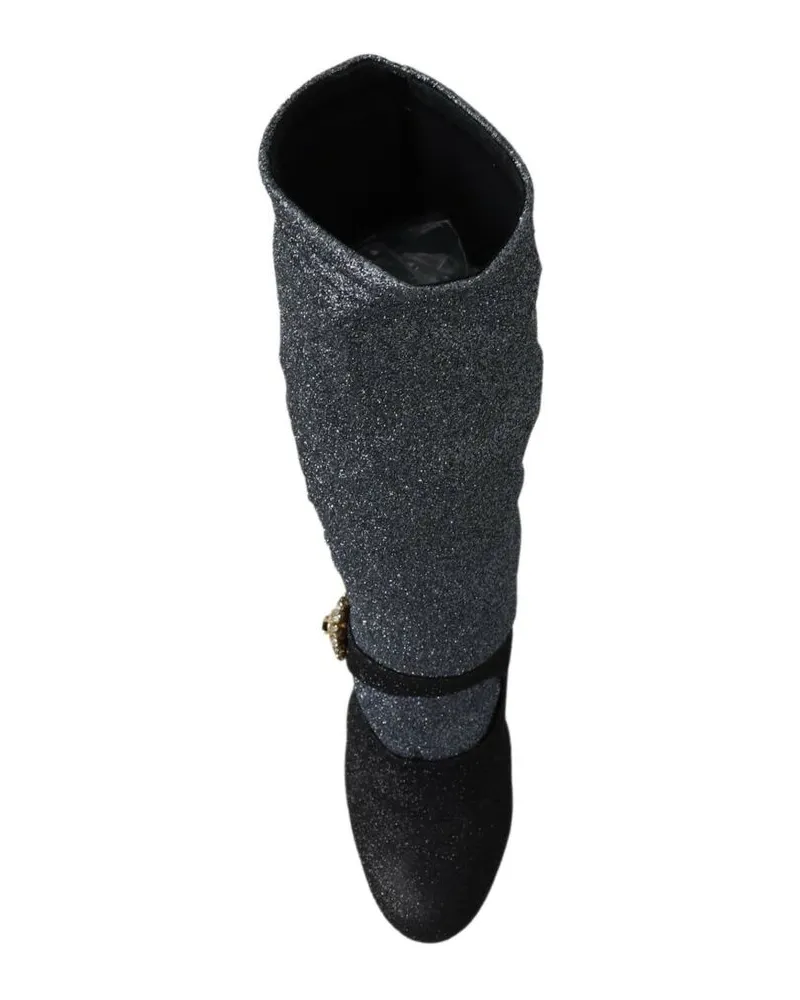 Dolce & Gabbana Women's Black Crystal Mary Janes Booties Shoes Nylon Spandex (stretch Black