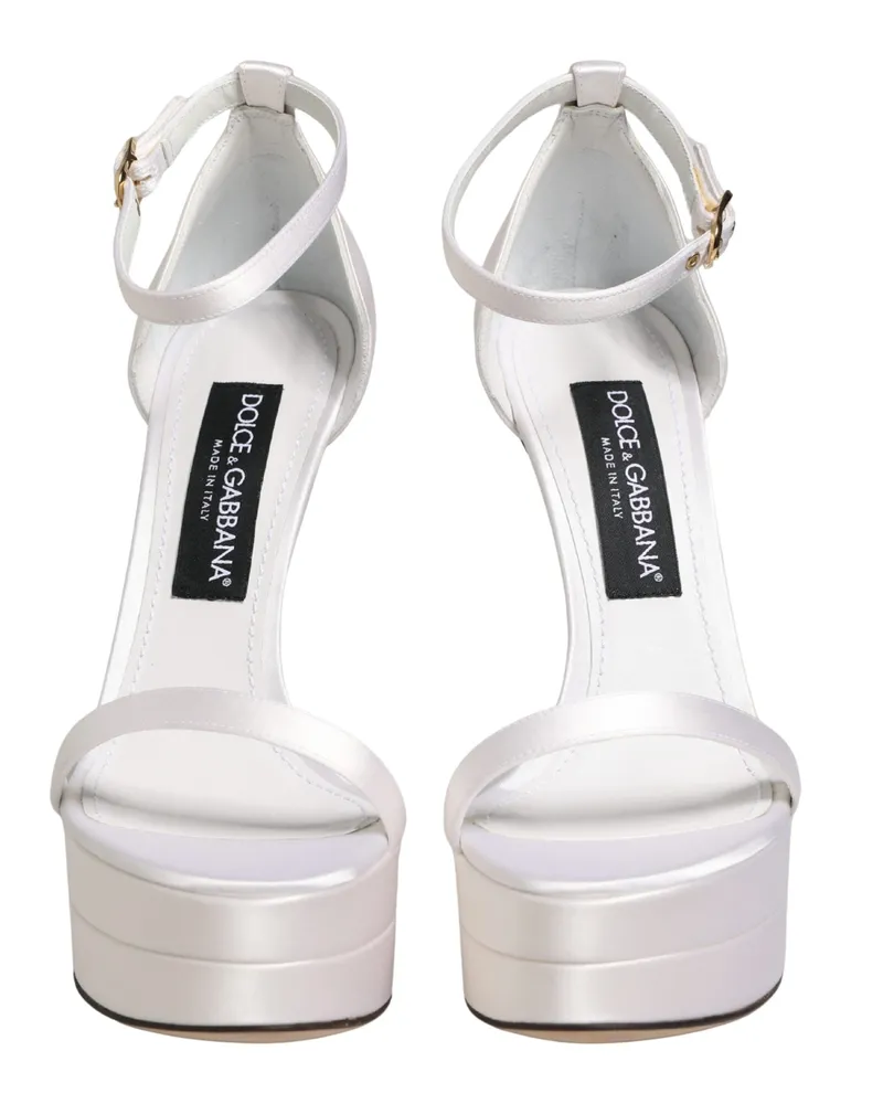 Dolce & Gabbana Women's White Platform Ankle Strap Sandals Shoes Leather White