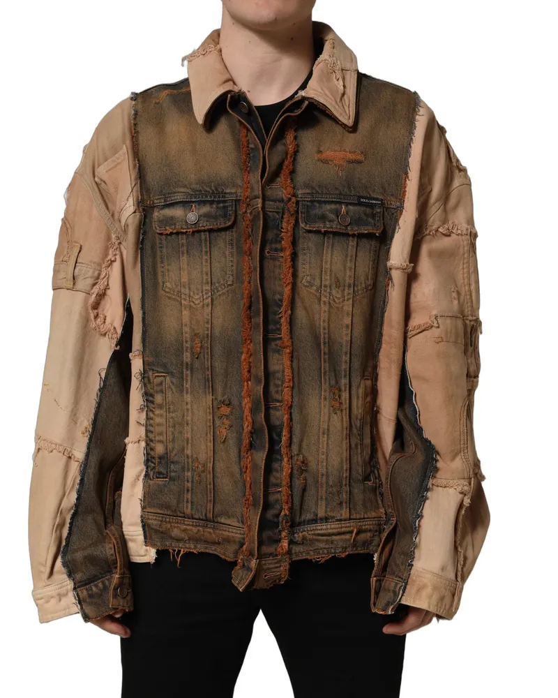 Dolce & Gabbana Multicolor Raw Cut Panelled Denim Men Jacket Cotton Elastane Clothing Multicolor