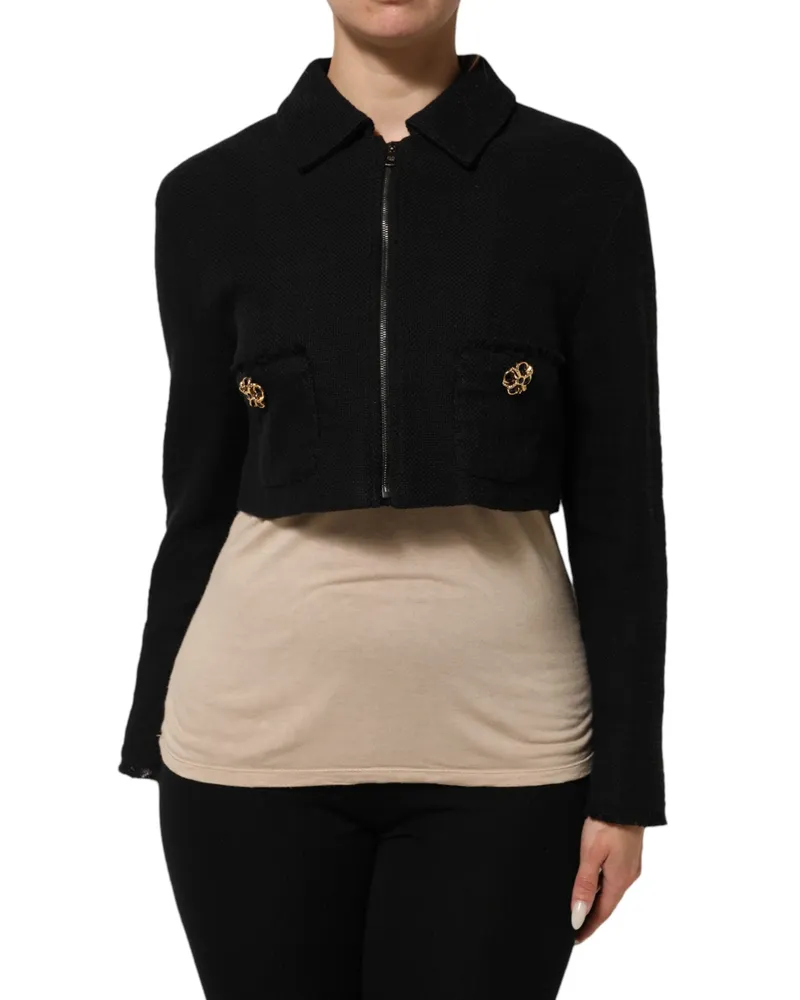 Dolce & Gabbana Women's Black Cotton Full Zip Cropped Coat Jacket Co+01+pa Clothing Black