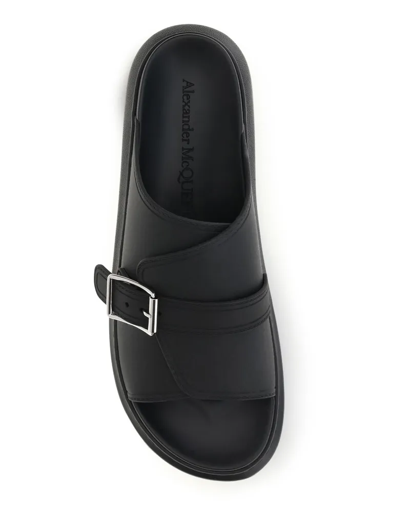 Alexander McQueen Men's Sandals Buckle Slide Black Leather Black