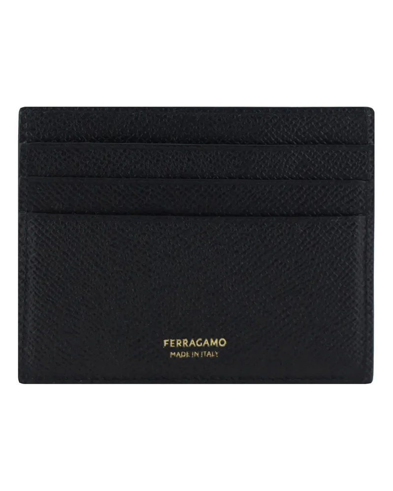 Ferragamo Gancini Embossed Calf Card Case — Black Black
