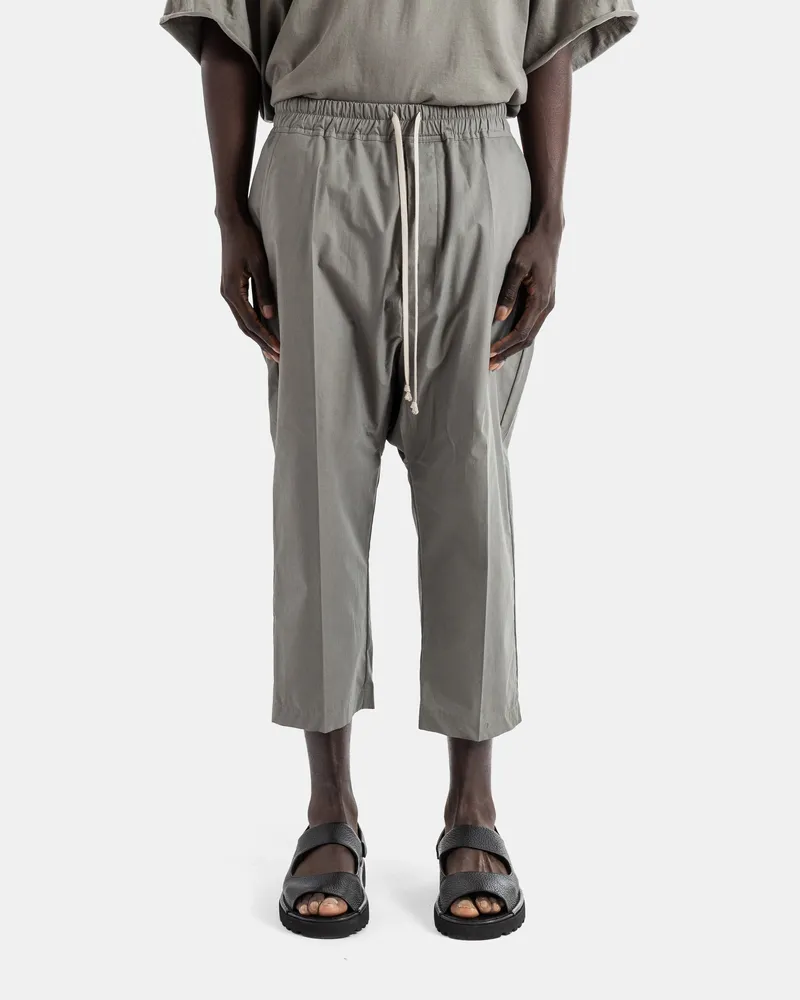 Rick Owens Men's Dust Grey Drawstring Cropped Trousers Khaki Gray