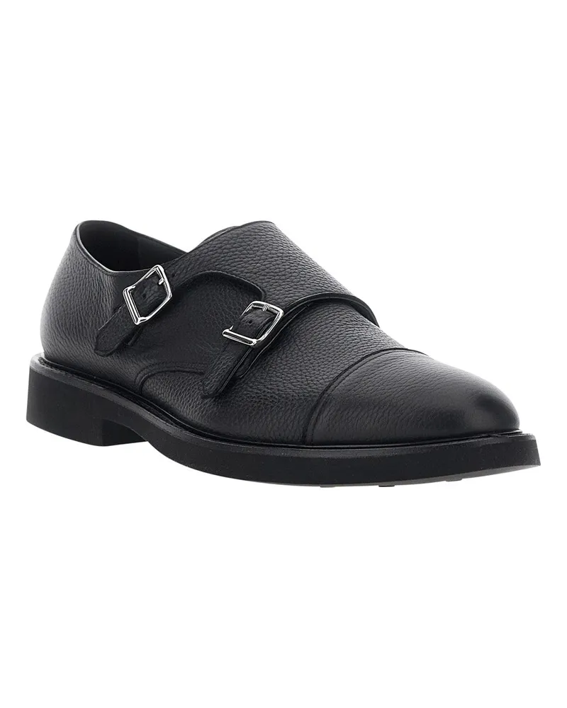 Doucal´s Men's Double Buckle Leather Loafers Black Calf Black
