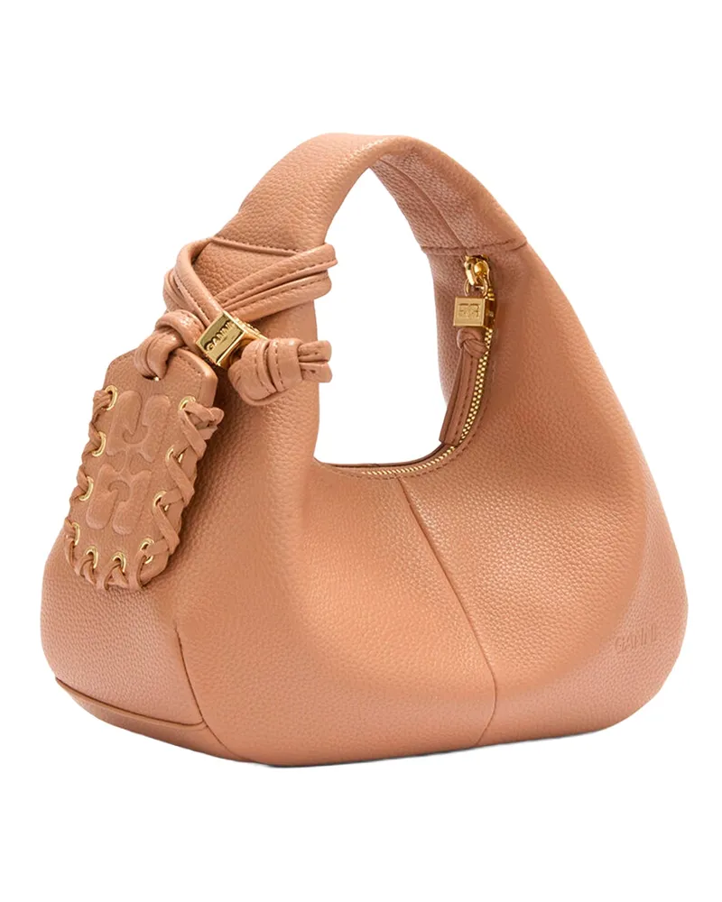 Ganni Women's Mini Hobo Handbag Tawny Birch Polyurethane Handbags Hand Bags Brown