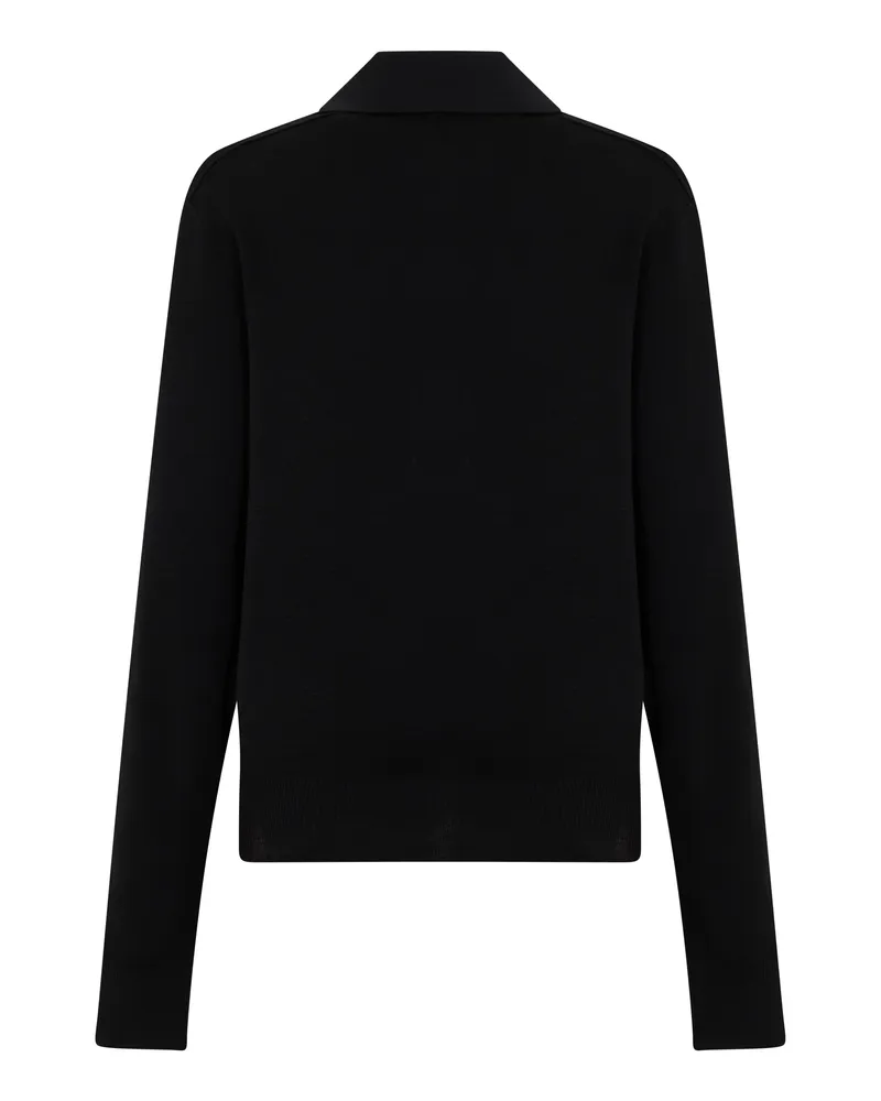 Burberry Men's Long-Sleeve Polo Shirt Black Wool T-shirts And Polos Black
