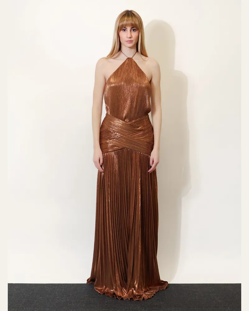 Retrofête Women's Pleated Dress Brown Polyester Brown
