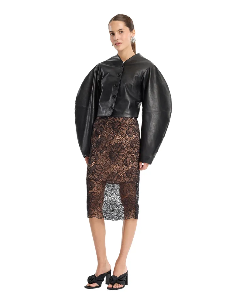 ROTATE Birger Christensen Cropped Lambskin Leather Jacket — Black Black