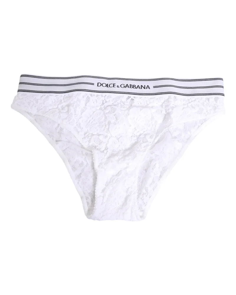 Dolce & Gabbana Women's White Lace Slip Brief Logo Waistband Underwear Polyamide Clothing White