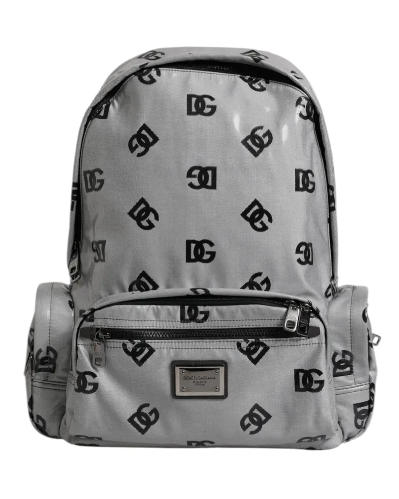 Dolce & Gabbana Men's Polyester Gray Black Dg Logo Plaque Backpack Bag Gray