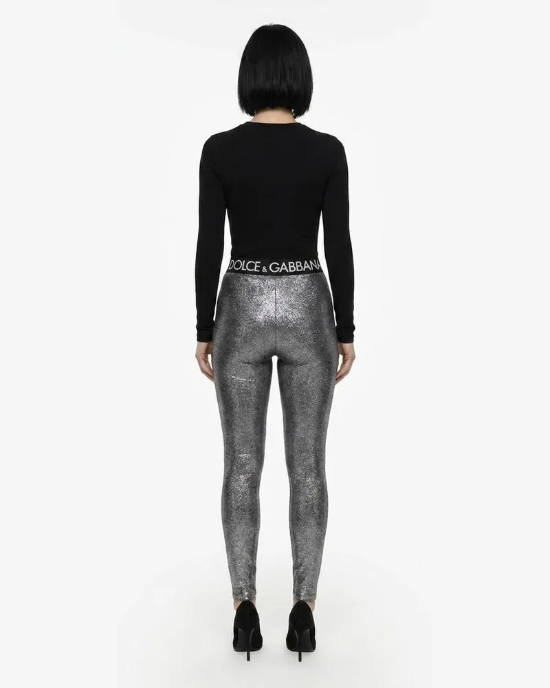 Dolce & Gabbana Sequined Polyester Leggings — Gray Gray